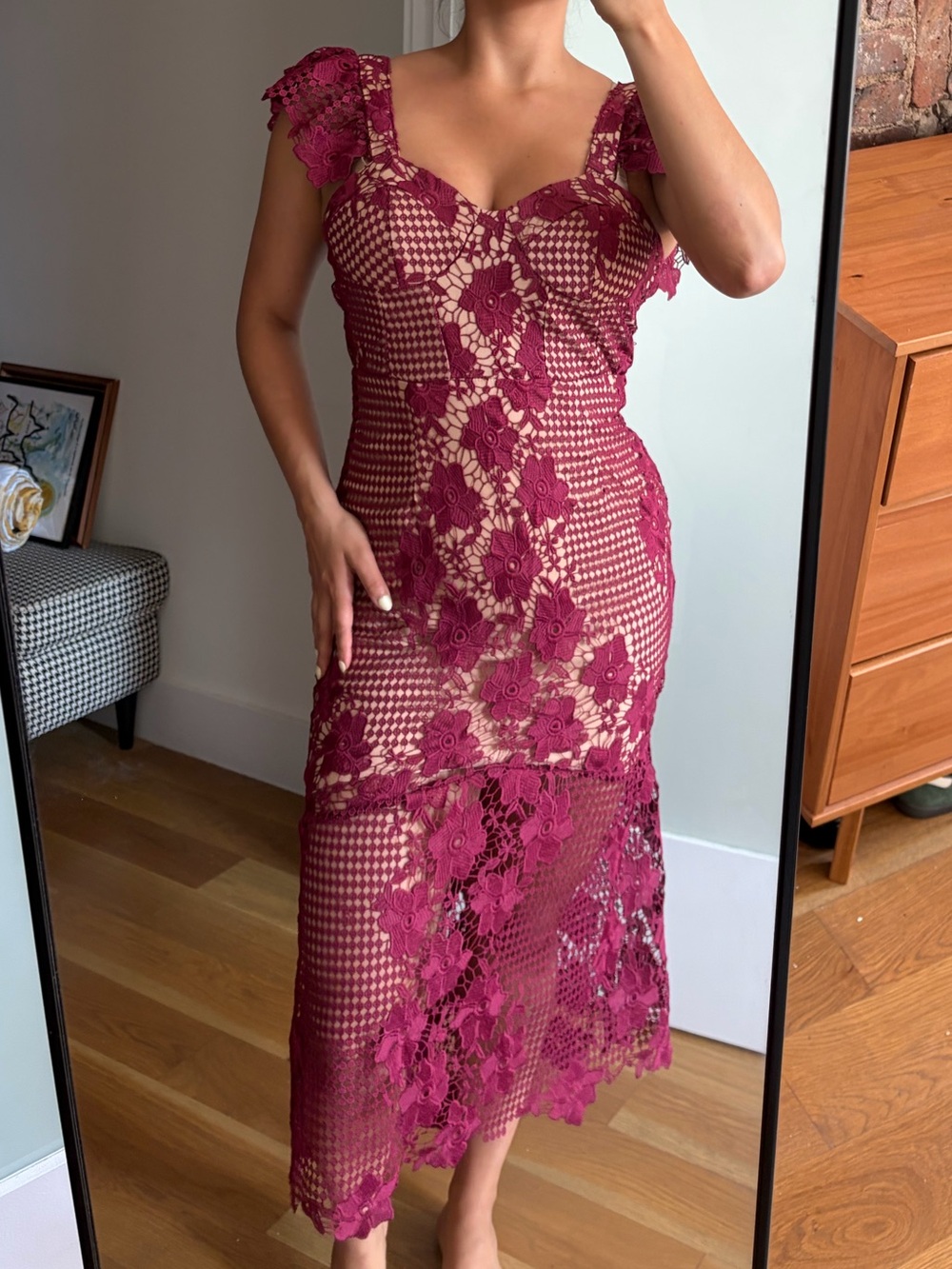 Women’s Lace Midi Dress in Berry